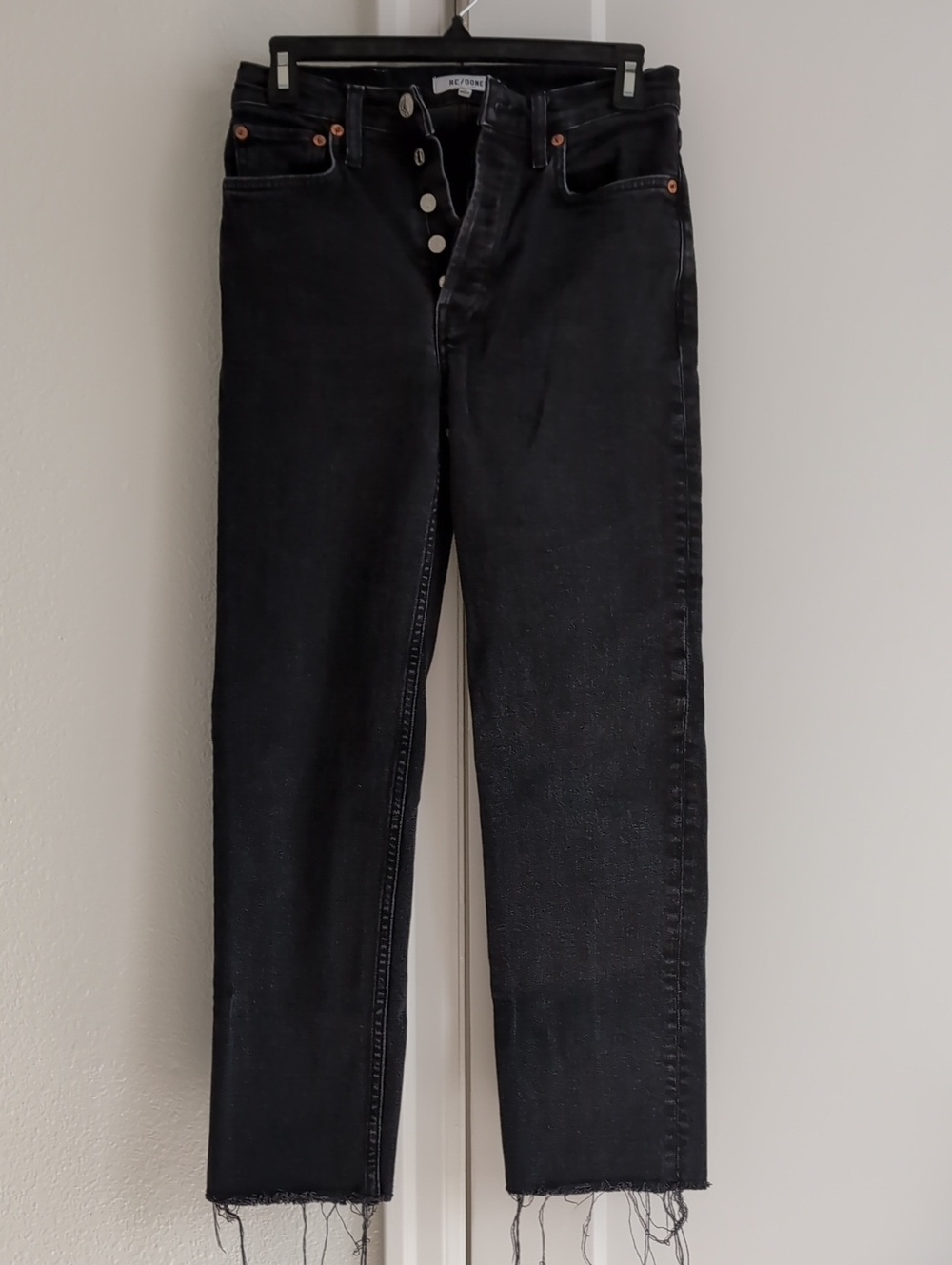 Re/Done Black Straight-Leg High-Rise Jeans